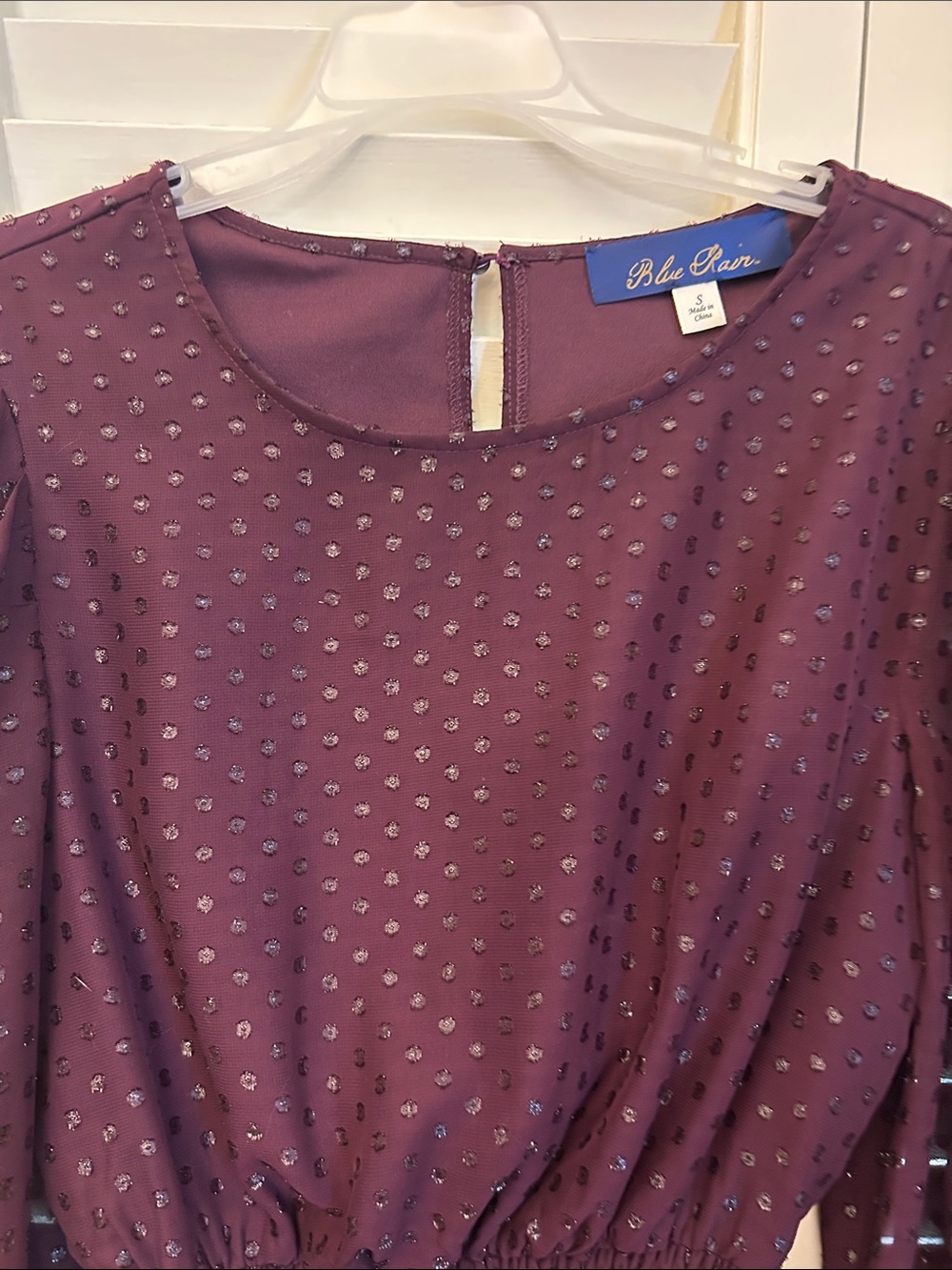 Blue Rain Plum Dot-Embellished Long Sleeve Dress